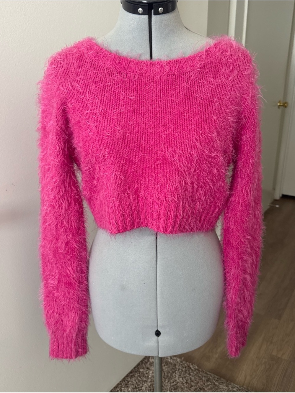 Pink Fuzzy Cropped Sweater